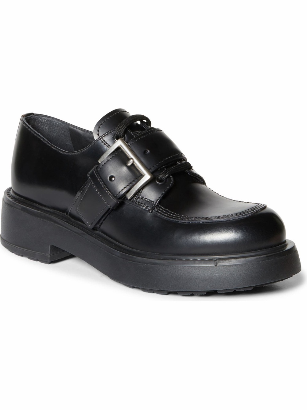 Prada Leather Belted Lace-Up Loafers